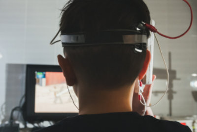 person wearing advacned lab equipments
